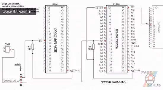 Esquema de conexiones del mod de doble BIOS, obra de dc-swat
