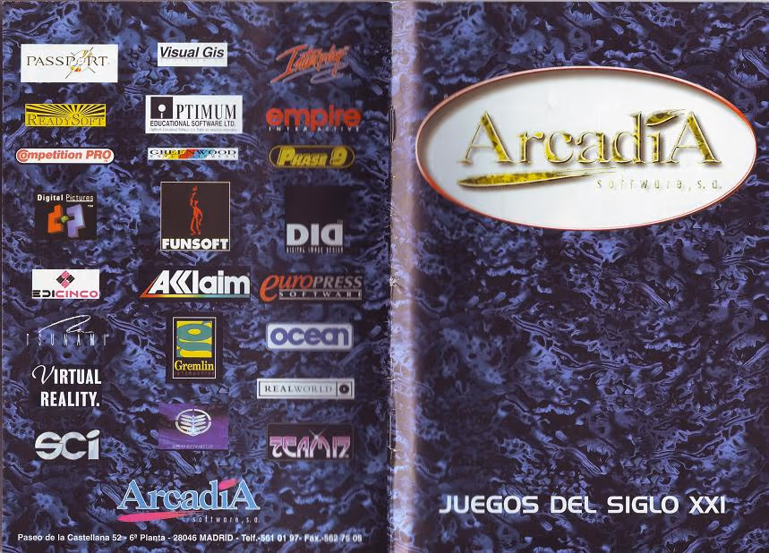 Portada del catálogo Juegos del Siglo XXI de Arcadia Software, 1995