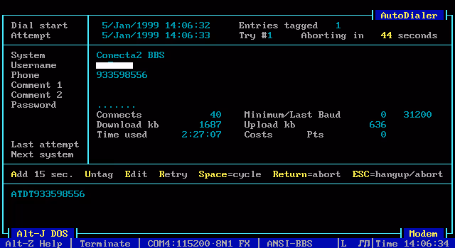 Cliente de terminal conectado a una BBS