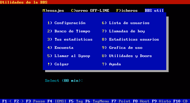 Menú de una BBS dibujado en caracteres ASCII