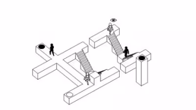 Nivel de Echochrome con bloques geométricos suspendidos