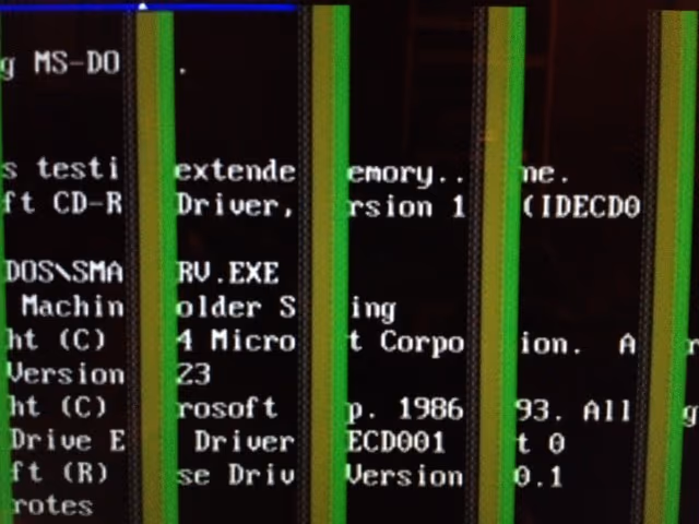 Monitor de ordenador mostrando las barras verticales características del virus Barrotes